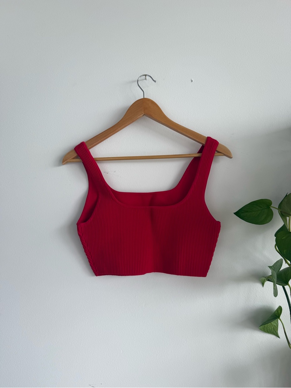 Babaton Red Ribbed Square-Neck Crop Top - Picture 2 of 4
